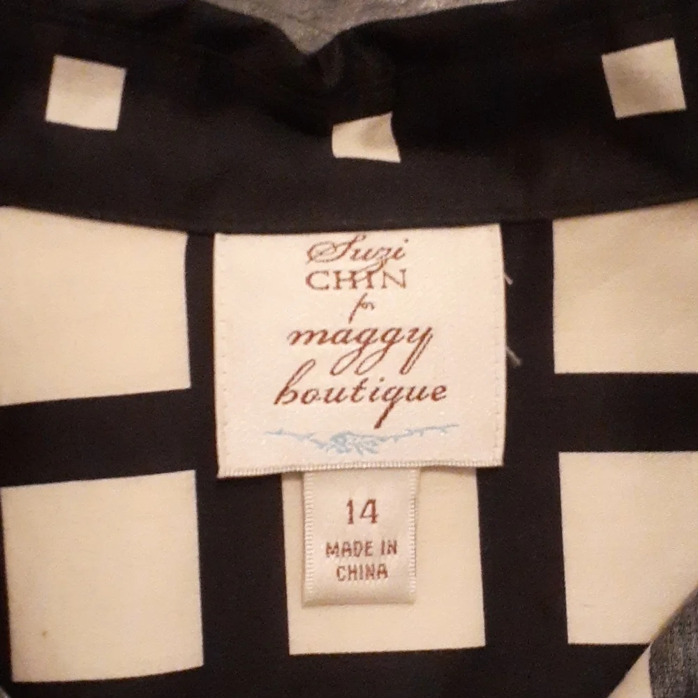 Suzi Chin Black & White Check Fit & Flare Dress SIZE 14 – Belted Shirt Dress NWT - Picture 3 of 7